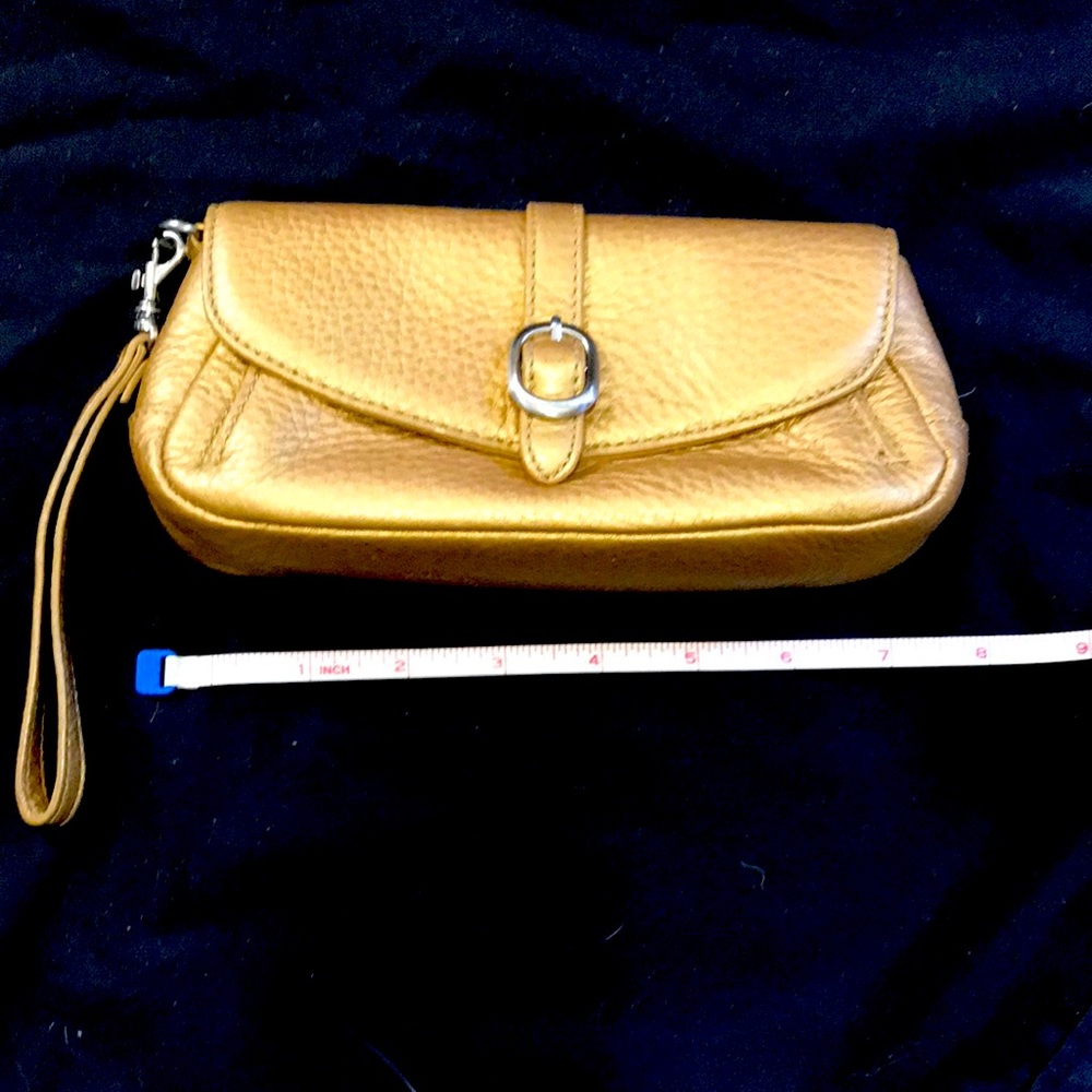Talbots Gold Pebbled Leather Wristlet with Silver Hardware